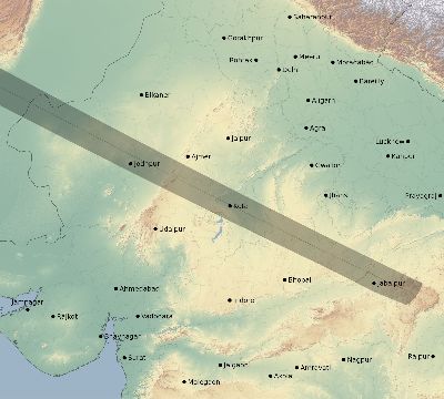 Map of the eclipse path across India on 06/28/2299