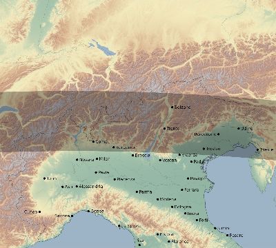 Map of the eclipse path across Italy on 06/28/2299
