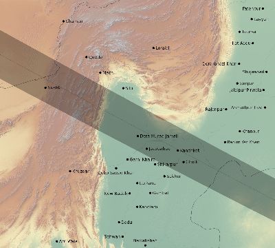 Map of the eclipse path across Pakistan on 06/28/2299
