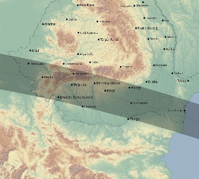 Map of the eclipse path across Romania on 06/28/2299