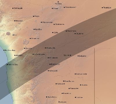 Map of the eclipse path across Namibia on 05/09/2301