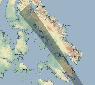 Map of the eclipse path across Canada on 11/01/2301