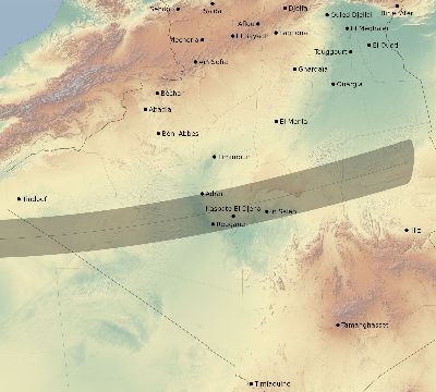 Map of the eclipse path across Algeria on 11/01/2301