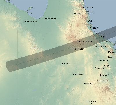 Map of the eclipse path across Australia on 04/29/2302