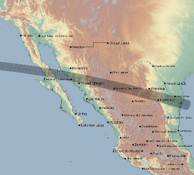 Map of the eclipse path across Mexico on 04/29/2302