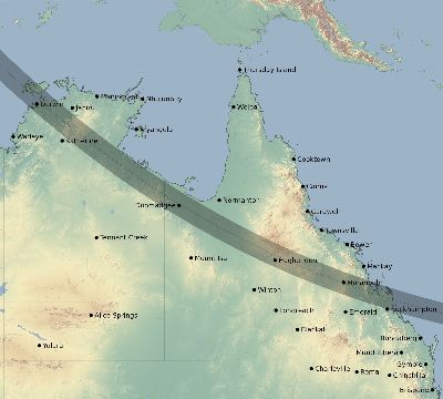 Map of the eclipse path across Australia on 10/22/2302