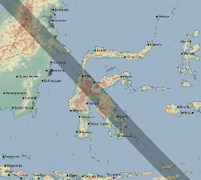 Map of the eclipse path across Indonesia on 10/22/2302