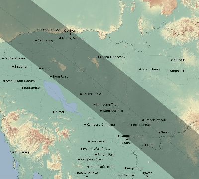 Map of the eclipse path across Cambodia on 10/22/2302