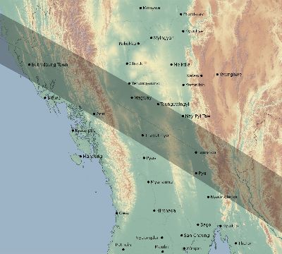 Map of the eclipse path across Myanmar on 10/22/2302