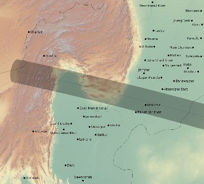 Map of the eclipse path across Pakistan on 10/22/2302