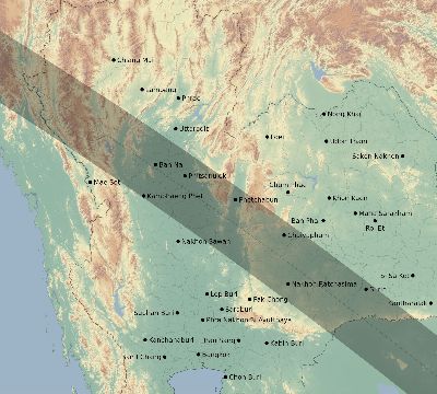 Map of the eclipse path across Thailand on 10/22/2302