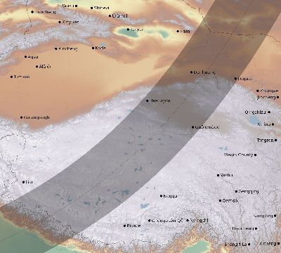 Map of the eclipse path across China on 04/18/2303