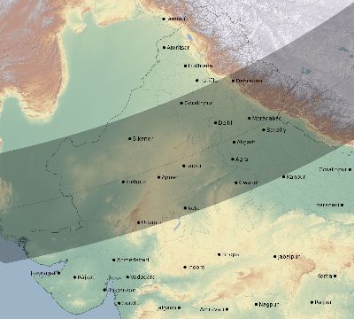 Map of the eclipse path across India on 04/18/2303
