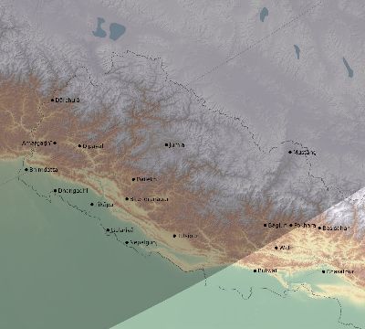 Map of the eclipse path across Nepal on 04/18/2303
