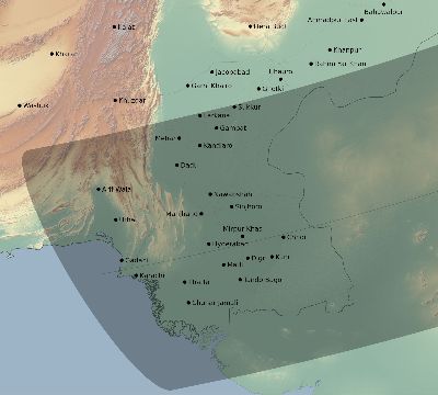Map of the eclipse path across Pakistan on 04/18/2303