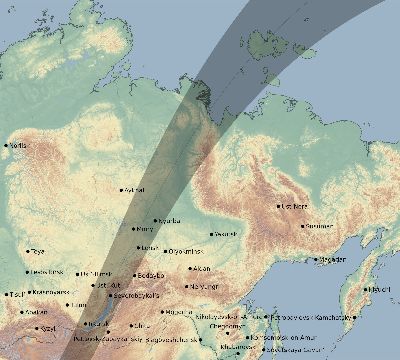 Map of the eclipse path across Russia on 04/18/2303