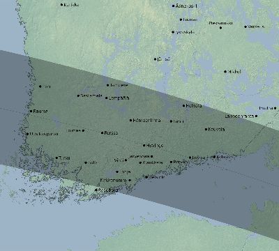 Map of the eclipse path across Finland on 08/21/2305