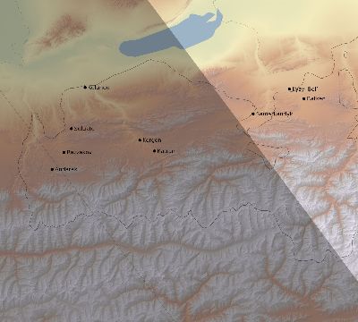 Map of the eclipse path across Kyrgyzstan on 08/21/2305