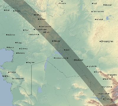 Map of the eclipse path across Kazakhstan on 08/21/2305