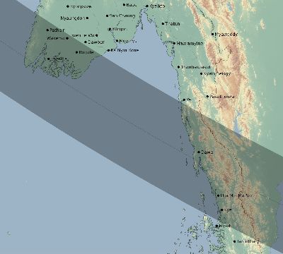 Map of the eclipse path across Myanmar on 08/21/2305