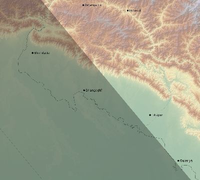 Map of the eclipse path across Nepal on 08/21/2305