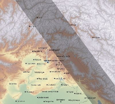 Map of the eclipse path across Pakistan on 08/21/2305