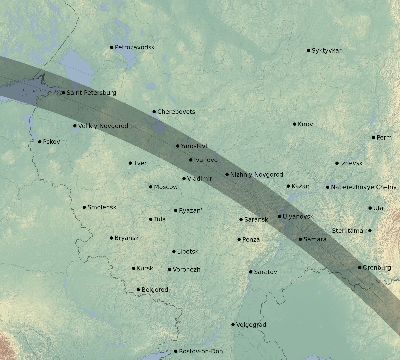 Map of the eclipse path across Russia on 08/21/2305