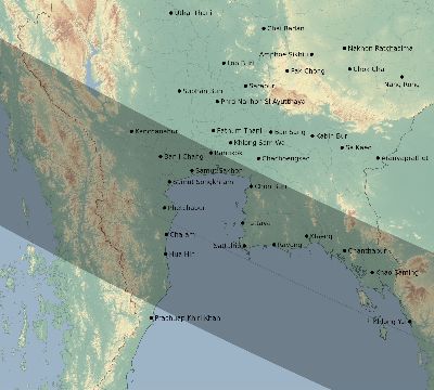 Map of the eclipse path across Thailand on 08/21/2305