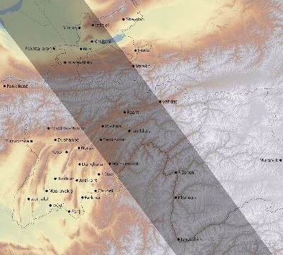 Map of the eclipse path across Tajikistan on 08/21/2305
