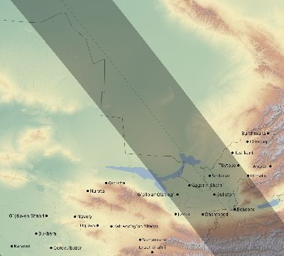 Map of the eclipse path across Uzbekistan on 08/21/2305