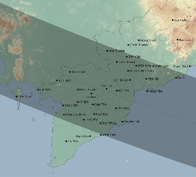 Map of the eclipse path across Vietnam on 08/21/2305