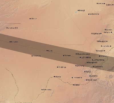 Map of the eclipse path across Botswana on 02/14/2306