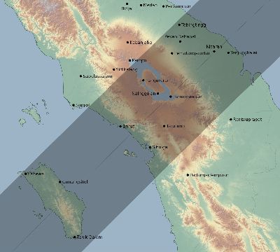 Map of the eclipse path across Indonesia on 02/14/2306