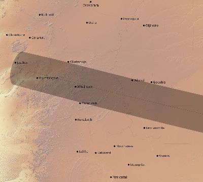 Map of the eclipse path across Namibia on 02/14/2306