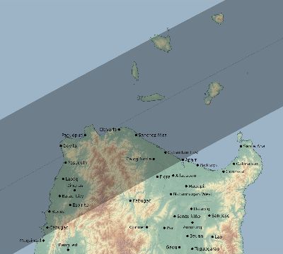 Map of the eclipse path across Philippines on 02/14/2306