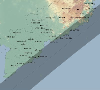 Map of the eclipse path across Vietnam on 02/14/2306