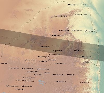 Map of the eclipse path across South Africa on 02/14/2306