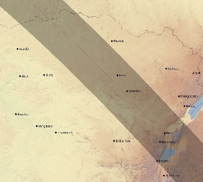 Map of the eclipse path across DR Congo on 08/10/2306