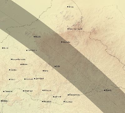 Map of the eclipse path across Central African Republic on 08/10/2306