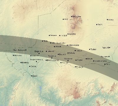 Map of the eclipse path across Niger on 08/10/2306