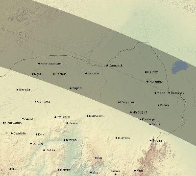 Map of the eclipse path across Nigeria on 08/10/2306