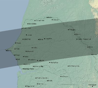 Map of the eclipse path across Senegal on 08/10/2306