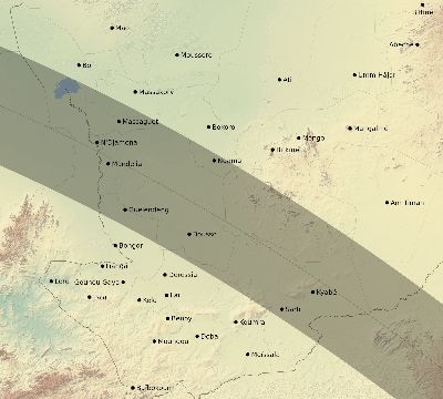 Map of the eclipse path across Chad on 08/10/2306