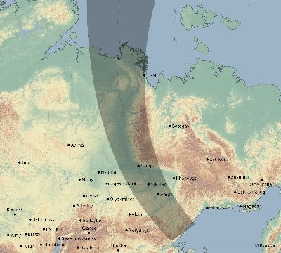 Map of the eclipse path across Russia on 06/19/2308