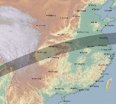 Map of the eclipse path across China on 06/09/2309