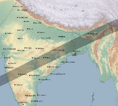 Map of the eclipse path across India on 06/09/2309