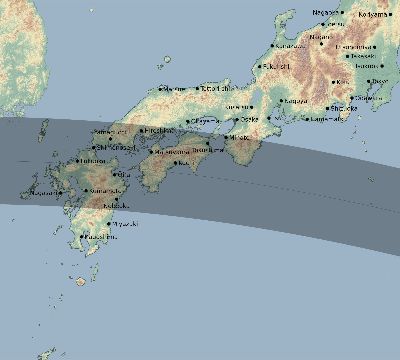 Map of the eclipse path across Japan on 06/09/2309