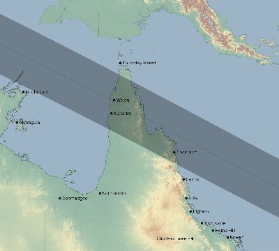 Map of the eclipse path across Australia on 12/03/2309