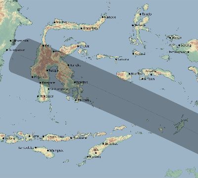 Map of the eclipse path across Indonesia on 12/03/2309