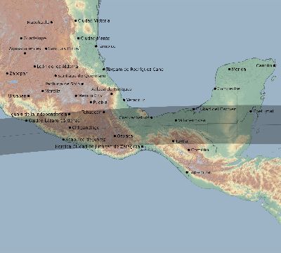 Map of the eclipse path across Mexico on 03/27/2313